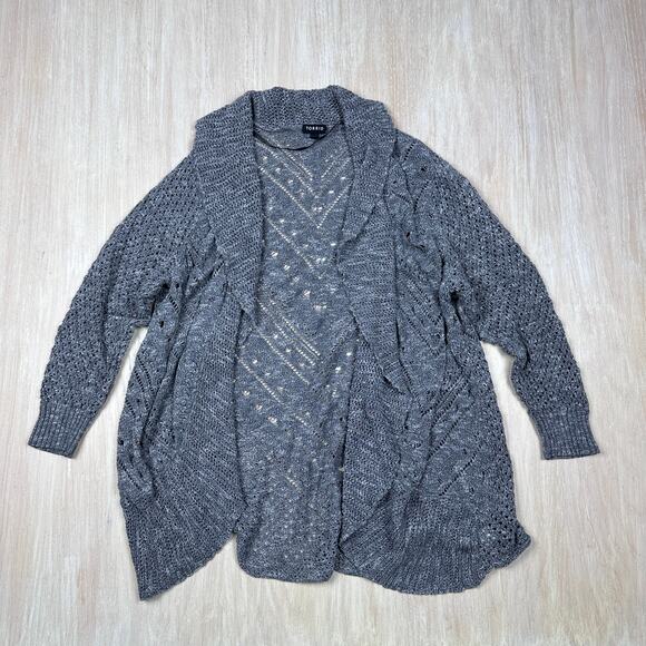 Torrid Gray Pointelle Cardigan Curved Hem Open Front Cardigan Sweater Plus 3X - Picture 1 of 14